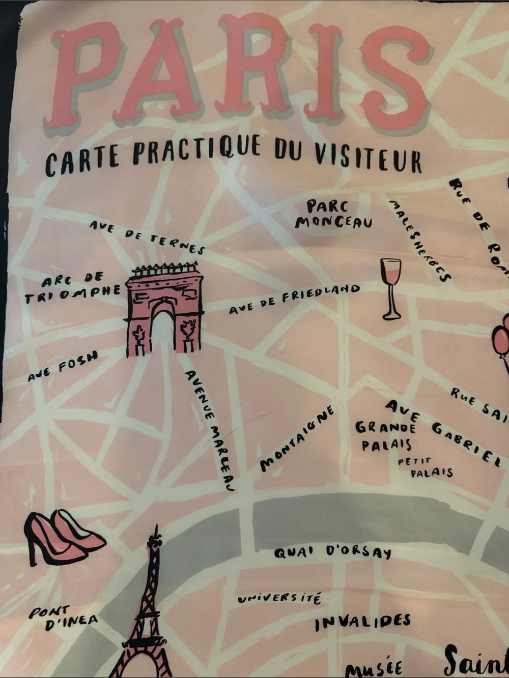 NWT Kate Spade Pink & Black Paris map Silk Scarf